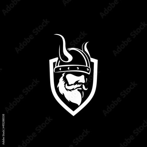 Viking logo Design Elements For Heraldic Logo. 
Warrior Head In a Viking Helmet. Vector illustration in stamp style.