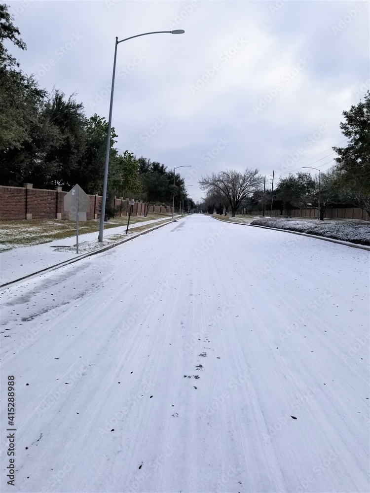 Icy road conditions in Houston Texas 