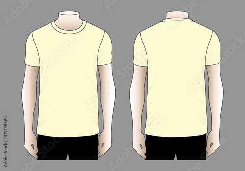 Men's Blank Cream T-Shirt Vector For Template.Front And Back View.