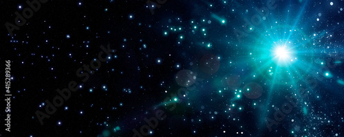 Bright cosmic starry background with bright star