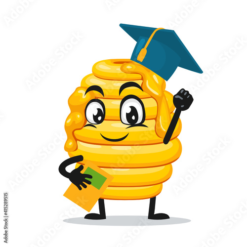 vector illustration of hive bee mascot or character graduation hat and holding book