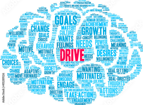 Drive Word Cloud on a white background. 
