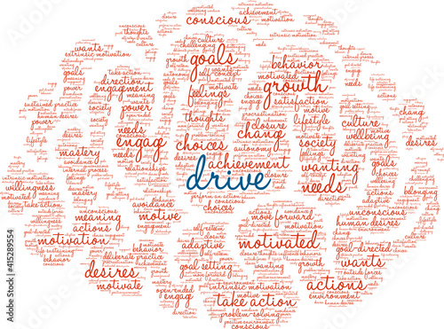 Drive Word Cloud on a white background. 