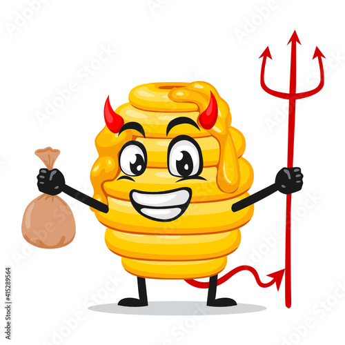 vector illustration of hive bee mascot or character Wearing devil costume and holding trident