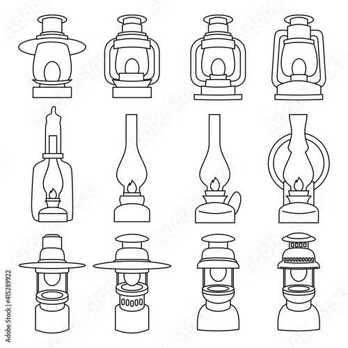vintage lantern linear icons.  Flat vector illustration. Objects isolated on white background.