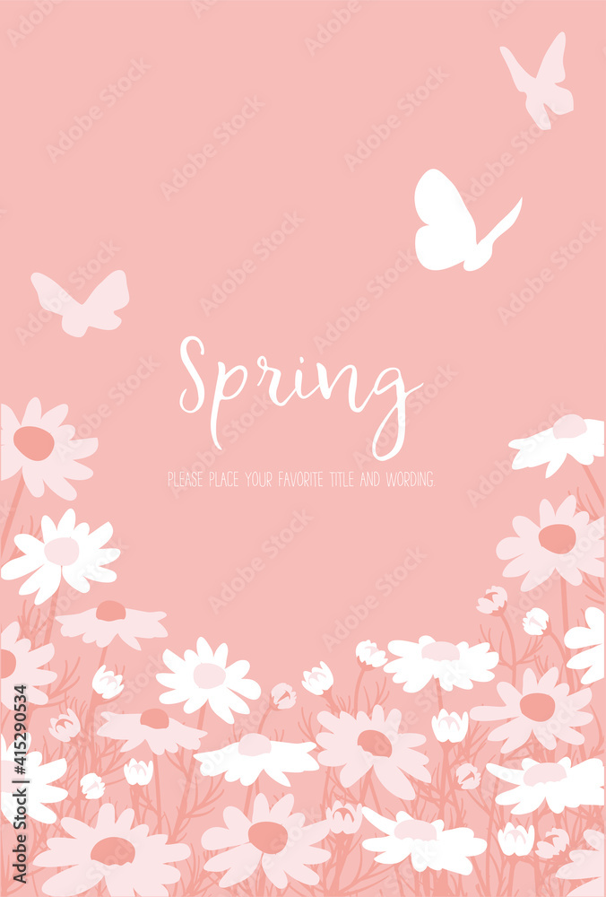 春をイメージしたマーガレットと蝶の背景素材