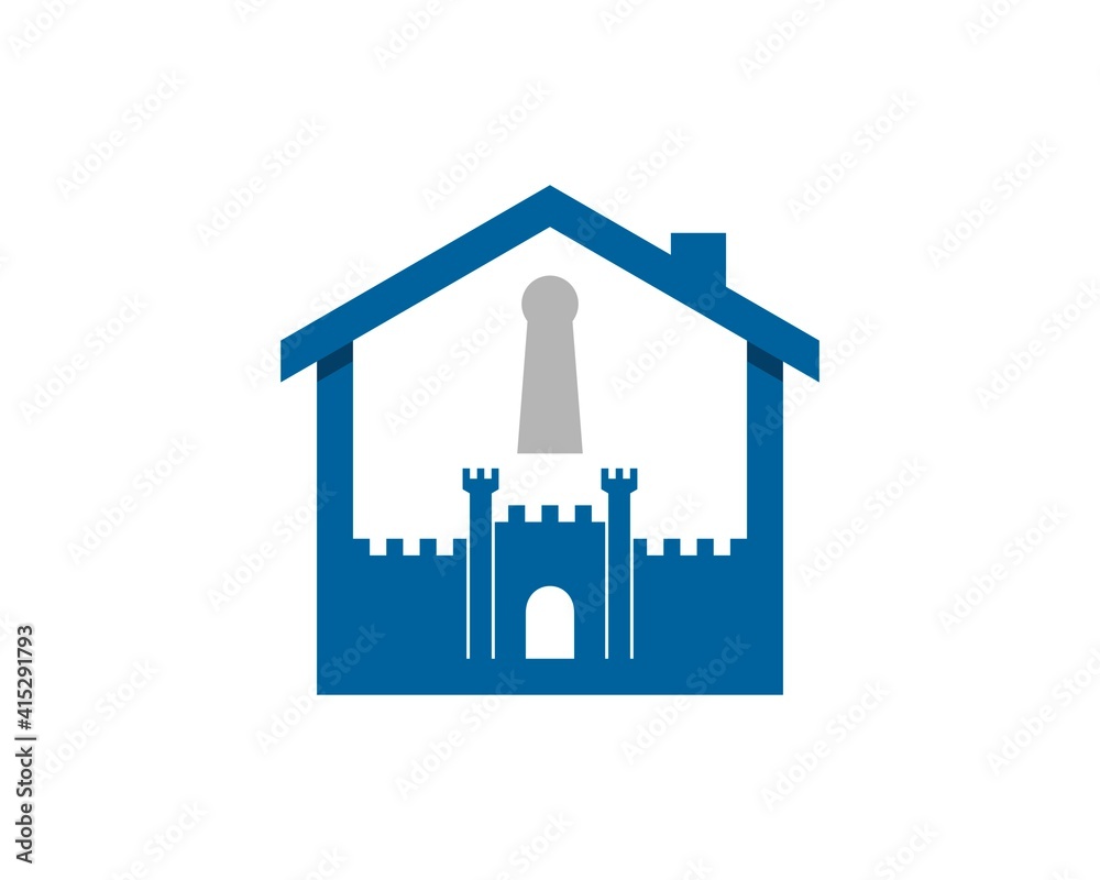 Simple house with fortress and keyhole inside Simple house with fortress and keyhole inside