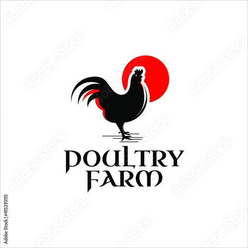 Poultry logo chicken farm vector illustration, Standing rooster graphic design template