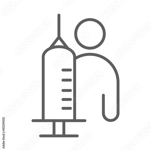 vaccine science medical patient and syringe line icon white background