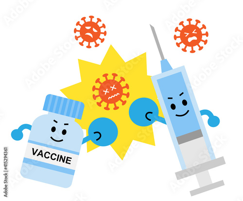 ウイルスと戦うワクチンと注射器

