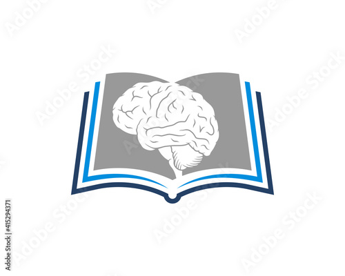 Open book page with brain in the middle