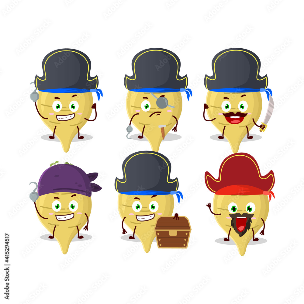Cartoon character of parsnip with various pirates emoticons Cartoon character of parsnip with various pirates emoticons