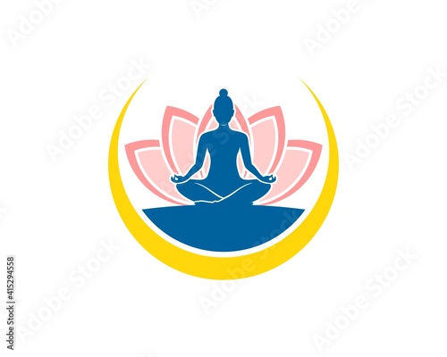 Beautiful women yoga with lotus flower
