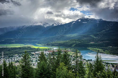 view of town of Revelstoke, Mount Revelstoke National Park, BC, Canada
