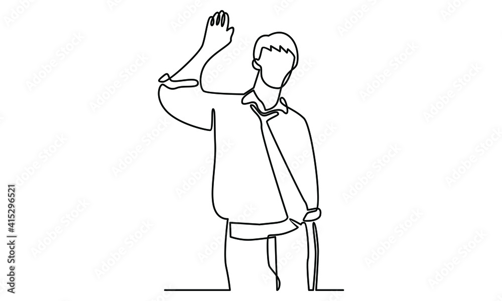 Continue line of businessman greeting someone with his hand raised up Continue line of businessman greeting someone with his hand raised up
