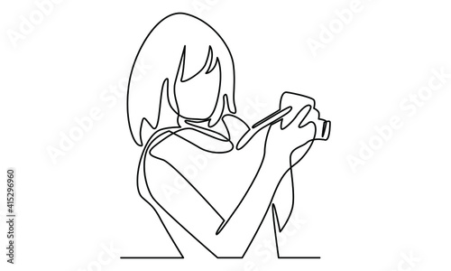 Continue line of woman hold digital camera