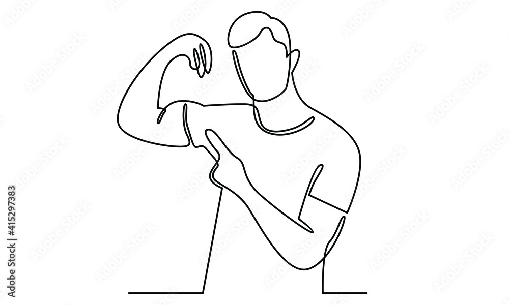 Continue line of man shows his muscles Continue line of man shows his muscles