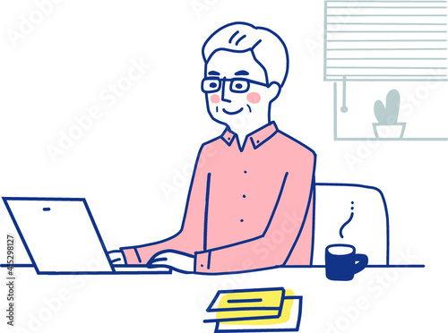 リモートワークをする中高年男性