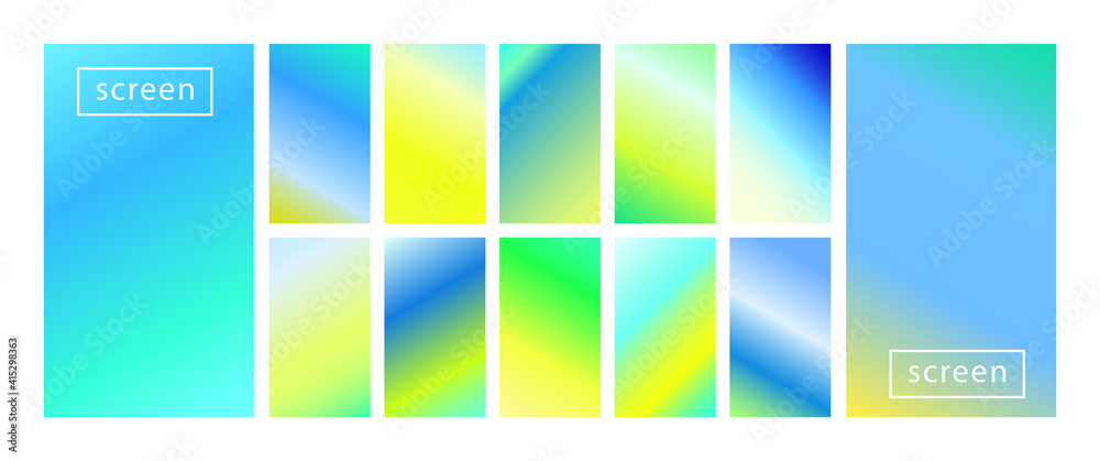 Mobile screen lock display collection of colorful backgrounds in trendy neon colors. Modern screen vector design for mobile app. Soft color abstract pastel holographic gradients. Swatches for design. Mobile screen lock display collection of colorful backgrounds in trendy neon colors. Modern screen vector design for mobile app. Soft color abstract pastel holographic gradients. Swatches for design.