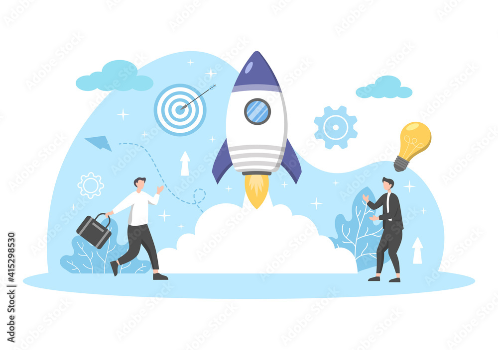 Launch Startup Flat Illustration of business Development process, Innovation product, and creative idea. Launch Startup Flat Illustration of business Development process, Innovation product, and creative idea.