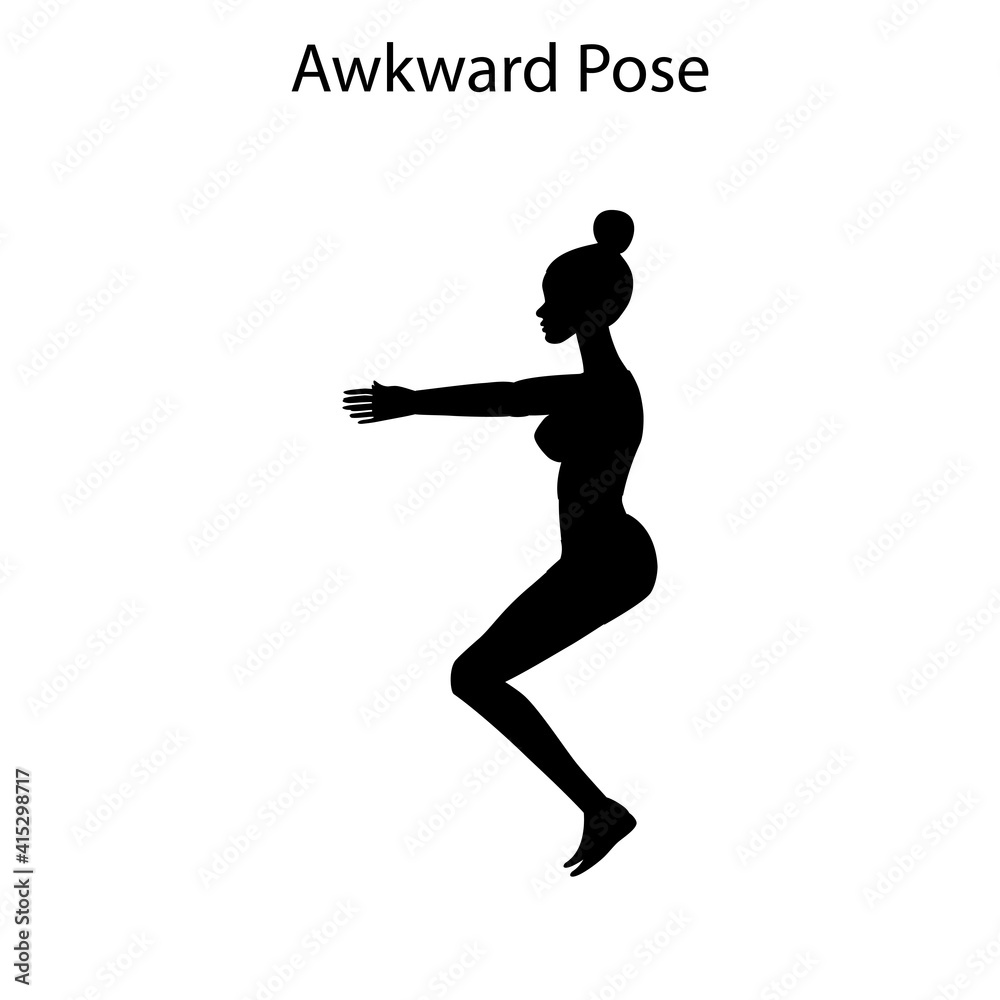 Awkward pose yoga workout silhouette. Healthy lifestyle vector illustration