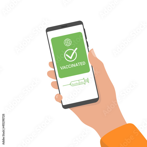 Vector illustration of an immune Covid-19 result on the application of a smartphone, digital vaccine passport.