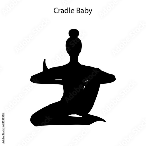 Cradle baby pose yoga workout silhouette. Healthy lifestyle vector illustration