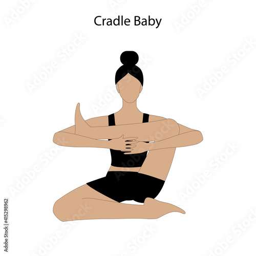 Cradle baby pose yoga workout. Healthy lifestyle vector illustration