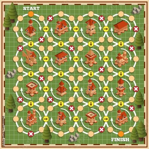 Medieval city. Board game. Vector design of the game application.