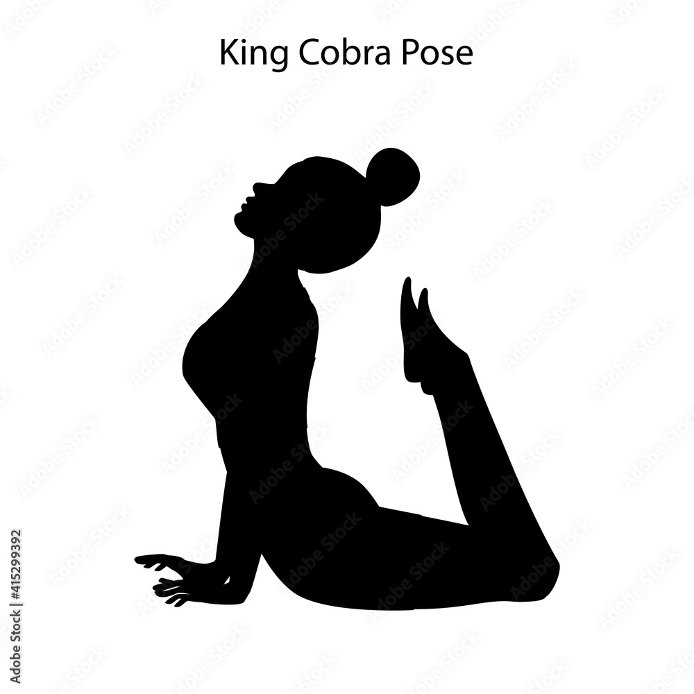 King Cobra pose yoga workout silhouette. Healthy lifestyle vector illustration