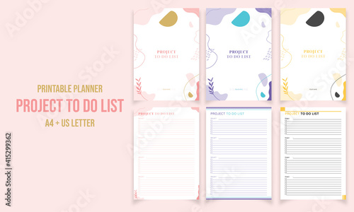 Minimalist project to do list planner pages design collection vector template 
