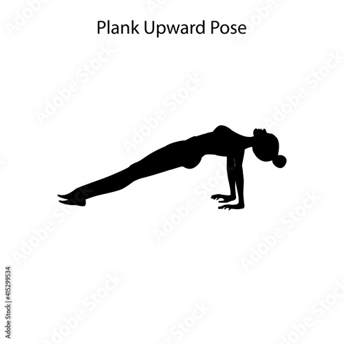 Plank upward pose yoga workout silhouette. Healthy lifestyle vector illustration © parkheta