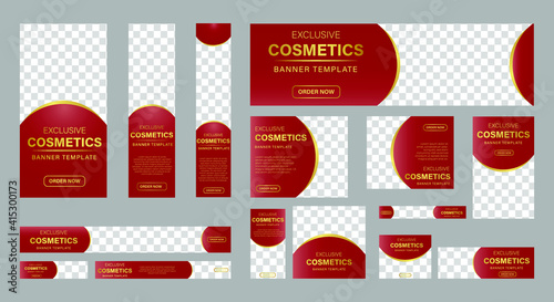 Set of Cosmetic beauty web banners of standard size with a place for photos. Business ad banner. Vertical, horizontal and square template. vector illustration EPS 10