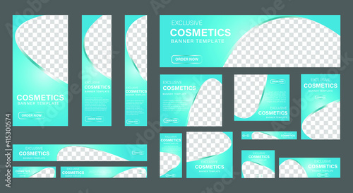 Set of Cosmetic beauty web banners of standard size with a place for photos. Business ad banner. Vertical, horizontal and square template. vector illustration EPS 10