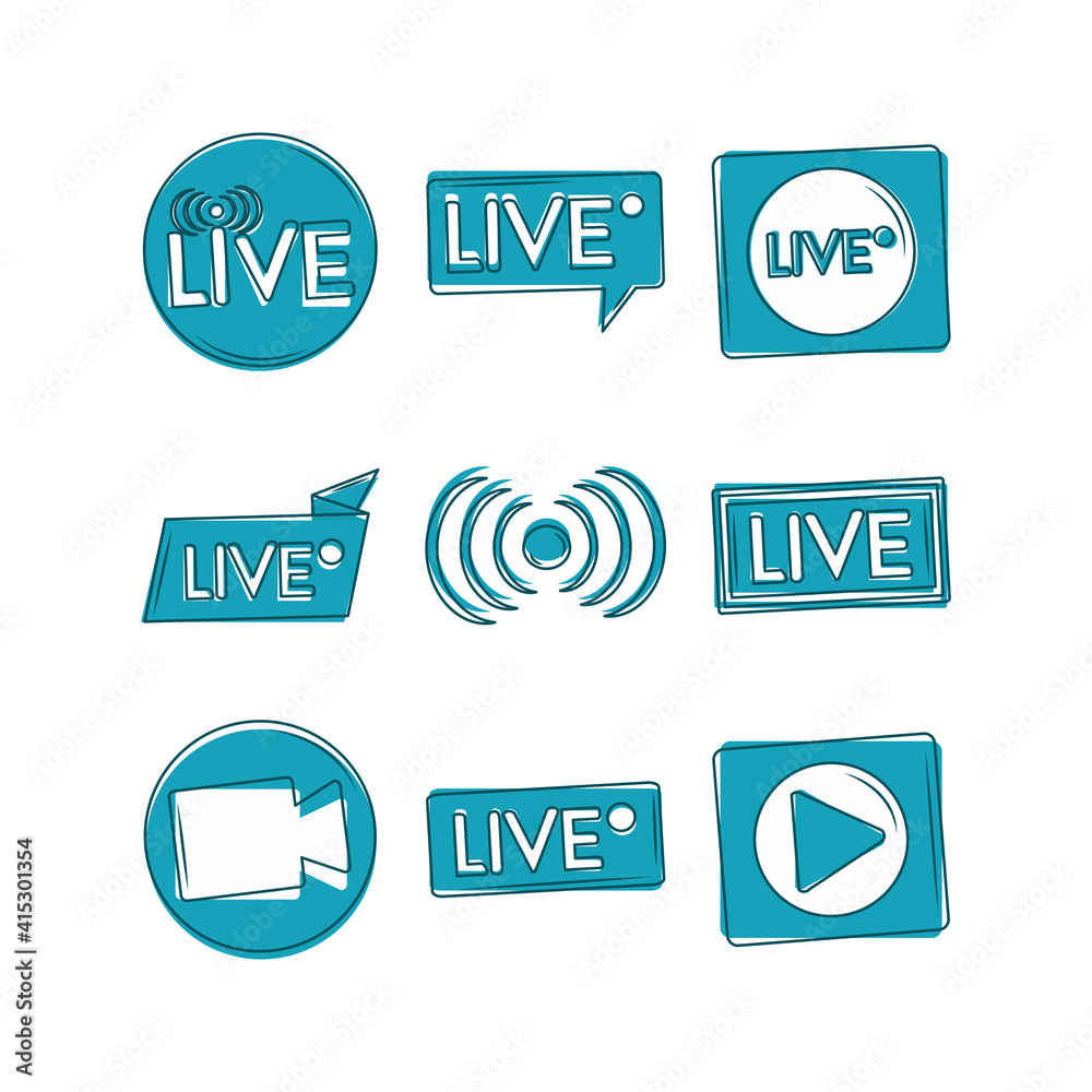 live video camera with online, stream camcorder icons live video camera with online, stream camcorder icons