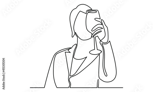 Continue line of woman holding glass of wine