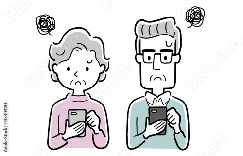 ベクターイラスト素材：スマートフォンを使うシニア男女
