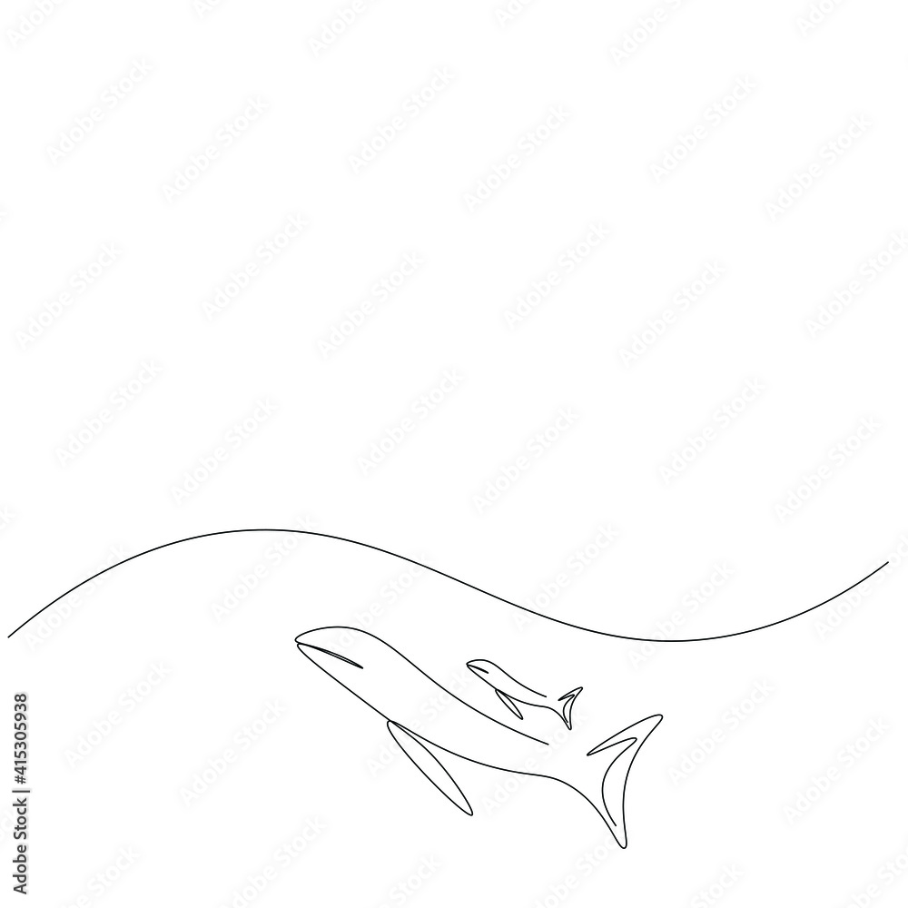 Whales swimming on sea, vector illustration