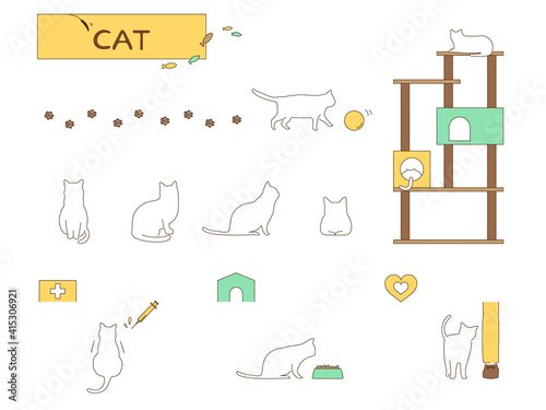 ねこのシルエット（線あり）