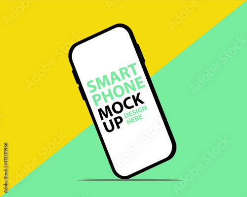 Smartphone, great design for any purposes. can be a template for infographics, presentation of interface. Frameless smartphone. Vector Illustration on a yellow and green background. Mockup template 