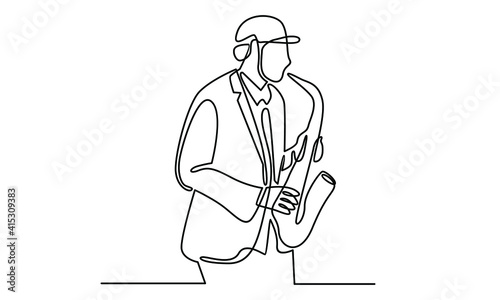 Continue line of man playing saxophone