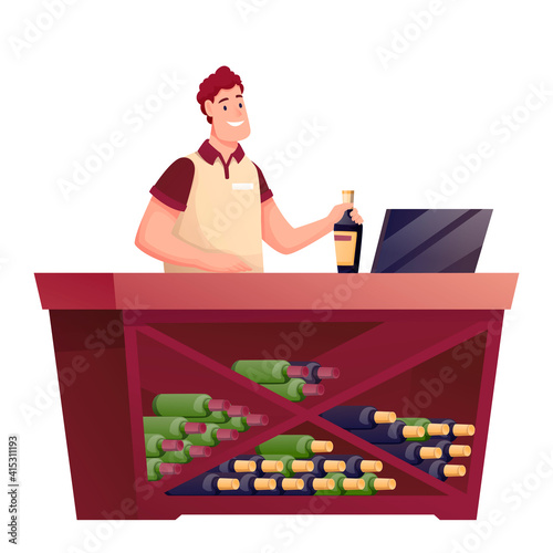 Fotografie Cashier working at counter in alcohol shop