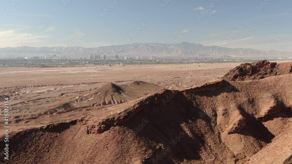 Las Vegas Skyline and Desert Canyon Aerial Shot L Nevada USA Las Vegas Skyline and Desert Canyon Aerial Shot L Nevada USA