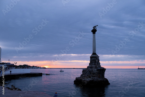 Monument to Sunken Ships in Sevastopol at sunset, Crimea peninsula.