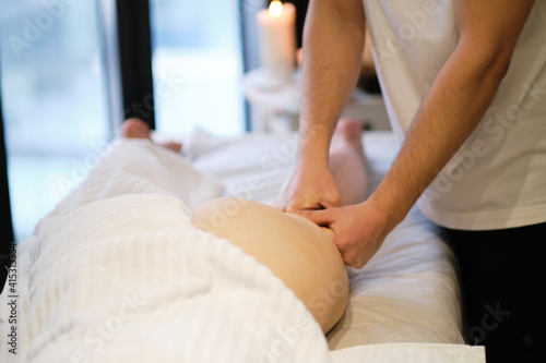 masseur makes anticellulite massage young woman in the spa salon. Body care concept. Special anticellulite treatment.