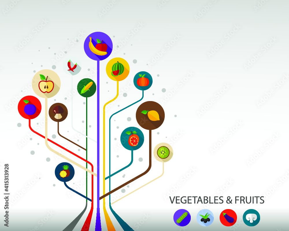Vegetables and fruits flat icon concept. Vector illustration. Element template for design. Vegetables and fruits flat icon concept. Vector illustration. Element template for design.