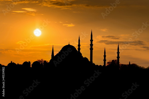 Sunset sky over Istanbul mosques. Turkey.