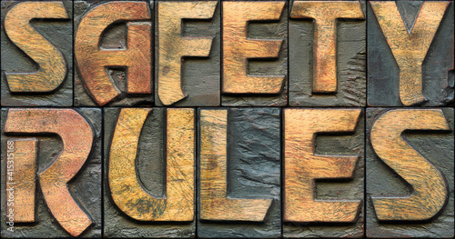 safety rules wooden letterpress