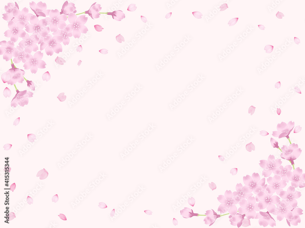 桜と花吹雪のフレーム－ピンクの背景

