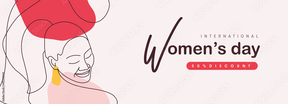Fototapeta premium Women's Day sale banner. International women's Day greeting card template. Postcard on March 8.